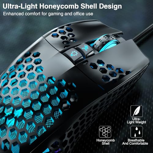 SOLAKAKA RGB Wired Gaming Mouse with Honeycomb Shell,Adjustable 12800 DPI,7 Programmable Buttons,Lightweight Gaming Mice Ergonomic Computer Mouse Gaming for Windows/PC/Mac/Laptop Gamer