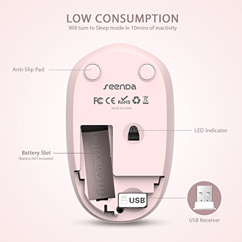 Seenda Pink Wireless Noiseless Mouse with USB Receiver