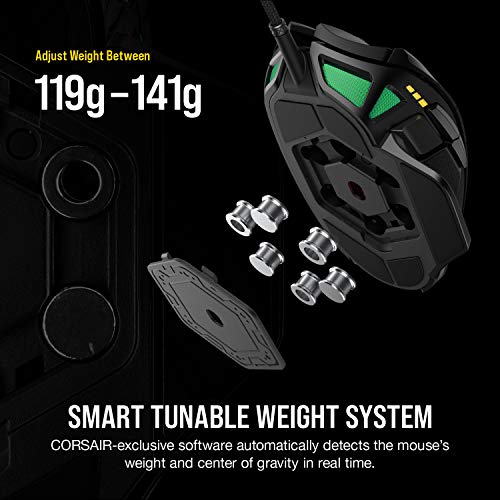 CORSAIR NIGHTSWORD RGB Gaming Mouse For FPS, MOBA - 18,000 DPI - 10 Programmable Buttons - Weight System - iCUE Compatible - Black