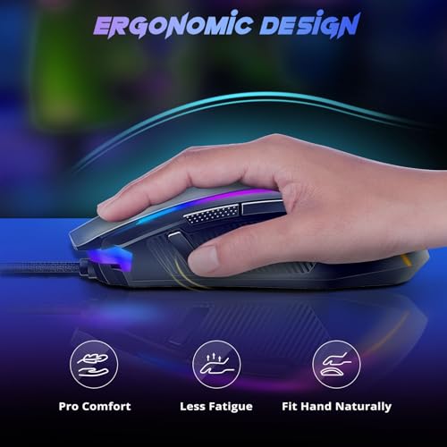 Redragon Gaming Mouse, Wired Gaming Mouse with RGB Backlit, 8000 DPI Adjustable, Mouse with 9 Programmable Macro Buttons & Fire Button, Software Supports DIY Keybinds, M910-K