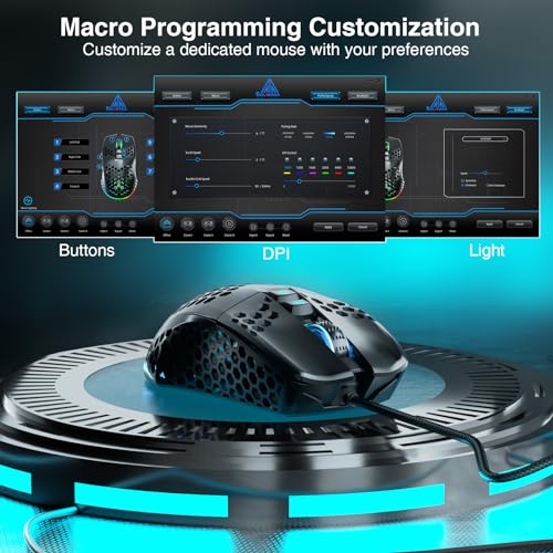 SOLAKAKA RGB Wired Gaming Mouse with Honeycomb Shell,Adjustable 12800 DPI,7 Programmable Buttons,Lightweight Gaming Mice Ergonomic Computer Mouse Gaming for Windows/PC/Mac/Laptop Gamer