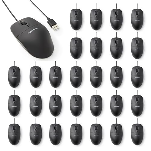 Amazon Basics 3-Button Wired USB Mouse - 30 Pack