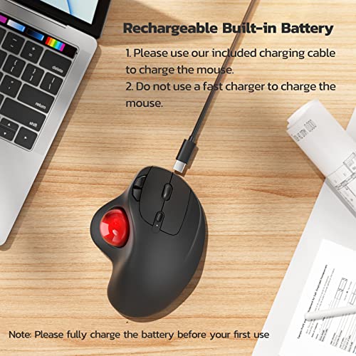 Nulea M501 Wireless Trackball Mouse, Rechargeable Ergonomic, Easy Thumb Control, Precise & Smooth Tracking, 3 Device Connection (Bluetooth or USB), Compatible for PC, Laptop, iPad, Mac, Windows.
