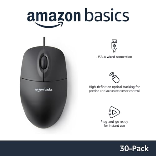 Amazon Basics 3-Button Wired USB Mouse - 30 Pack
