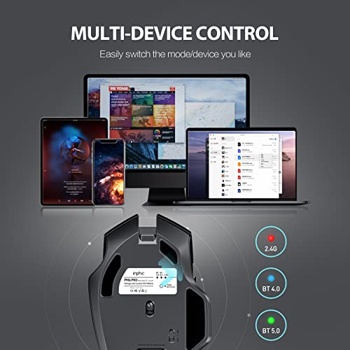 INPHIC Bluetooth Mouse [Upgraded: Battery Level Visible], Rechargeable Wireless Mouse Multi-Device (Tri-Mode:BT 5.0/4.0+2.4Ghz) with Silent,Black