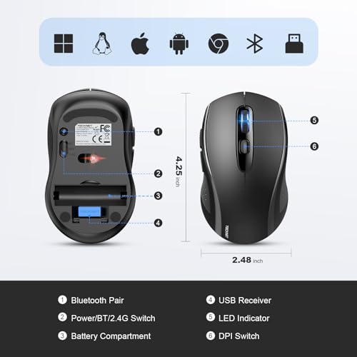 TECKNET Bluetooth Wireless Mouse for Laptop & PC