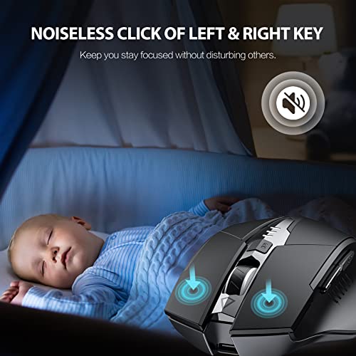 INPHIC Bluetooth Mouse [Upgraded: Battery Level Visible], Rechargeable Wireless Mouse Multi-Device (Tri-Mode:BT 5.0/4.0+2.4Ghz) with Silent,Black