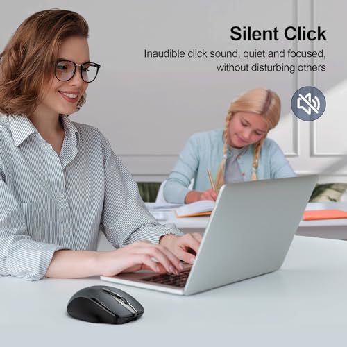 TECKNET Wireless Mouse (BT5.0/3.0 & 2.4G) Rechargeable 4800 DPI Silent Mouse 8 Buttons Bluetooth Mouse, USB A Mouse Wide Compatibility - Grey