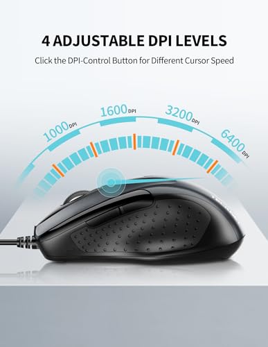 TECKNET Ergonomic USB Wired 6-Button Mouse