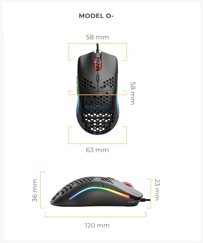 Glorious Model O- (Minus) Compact Wired Gaming Mouse - 58g Superlight Honeycomb Design, RGB, Pixart 3360 Sensor, Ambidextrous, Omron Switches - Matte Black