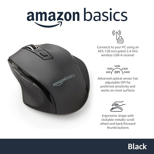 Ergonomic 2.4 GHz Wireless Optical Mouse - Black