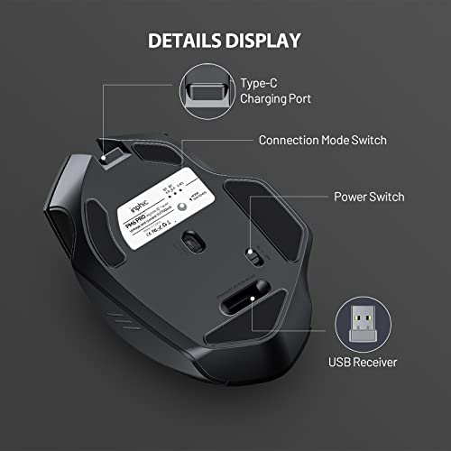 INPHIC Bluetooth Mouse [Upgraded: Battery Level Visible], Rechargeable Wireless Mouse Multi-Device (Tri-Mode:BT 5.0/4.0+2.4Ghz) with Silent,Black