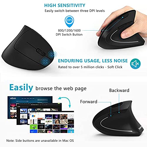 Lekvey Vertical Wireless Ergonomic Mouse with Adjustable DPI