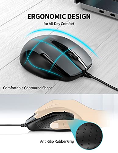 TECKNET Ergonomic USB Wired 6-Button Mouse