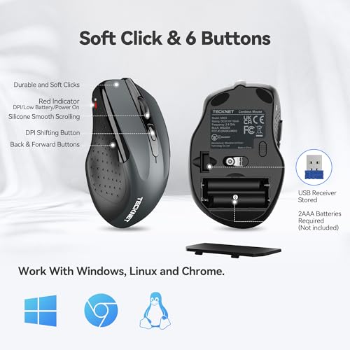 TECKNET 2.4G Ergonomic Wireless Optical Mouse