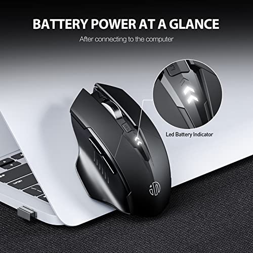 INPHIC Bluetooth Mouse [Upgraded: Battery Level Visible], Rechargeable Wireless Mouse Multi-Device (Tri-Mode:BT 5.0/4.0+2.4Ghz) with Silent,Black