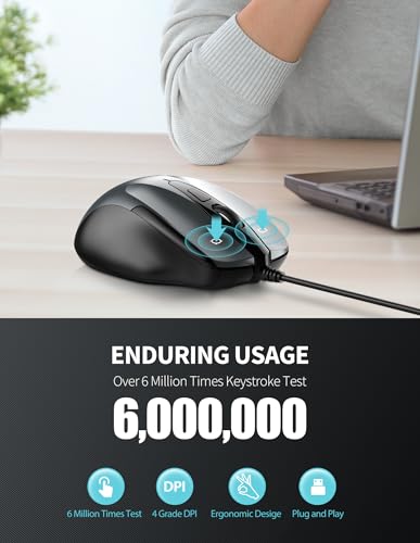 TECKNET Ergonomic USB Wired 6-Button Mouse