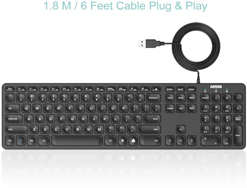 Arteck Backlit USB Full-Size Keyboard with Hotkeys
