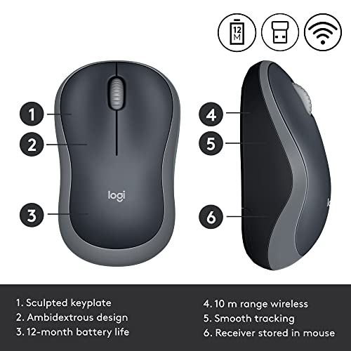 Logitech M185 Wireless Mouse - Swift Gray, 1000 DPI