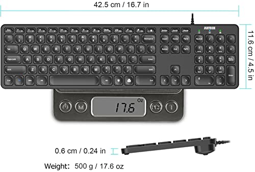 Arteck Backlit USB Full-Size Keyboard with Hotkeys