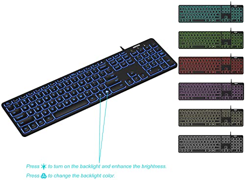 Arteck Backlit USB Full-Size Keyboard with Hotkeys