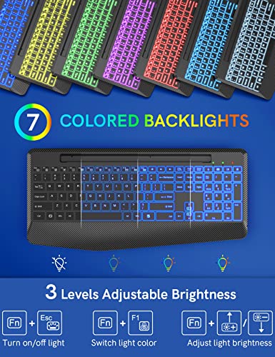 Ergonomic Wireless Keyboard with Colorful Backlit Design