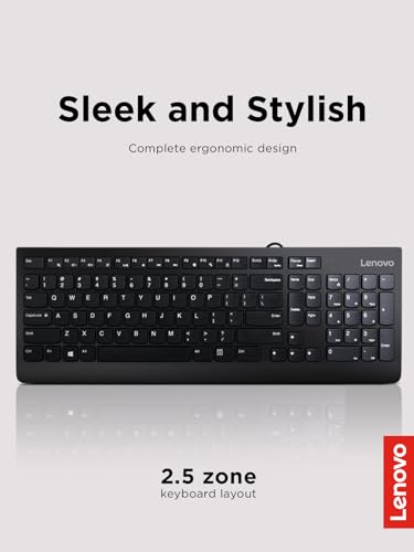 Lenovo 300 Wired Ergonomic USB Keyboard - Black