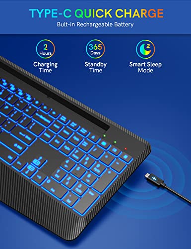 Ergonomic Wireless Keyboard with Colorful Backlit Design