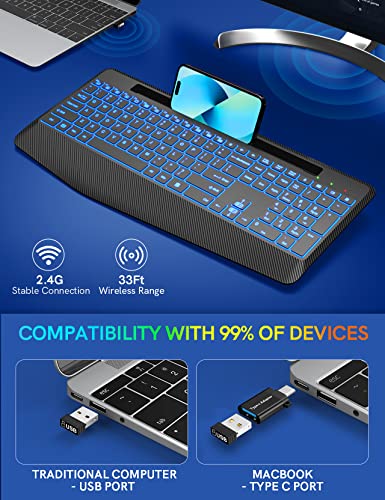 Ergonomic Wireless Keyboard with Colorful Backlit Design