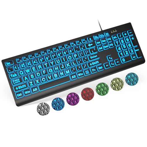 SABLUTE Backlit Wired Keyboard with Oversized Letters