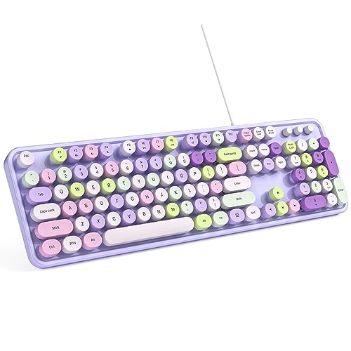 Wired Retro Round USB Typewriter Keyboard - Purple