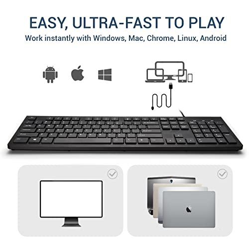 Wired USB Keyboard with Chiclet Keys and Pad