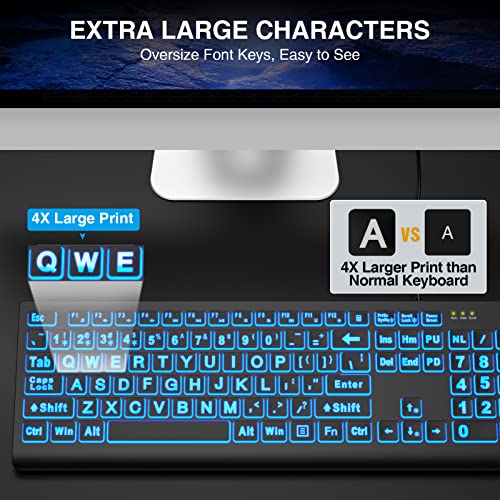 SABLUTE Backlit Wired Keyboard with Oversized Letters