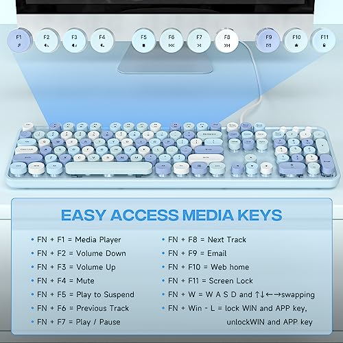 Dilter USB Typewriter Keyboard with Number Pad - Blue