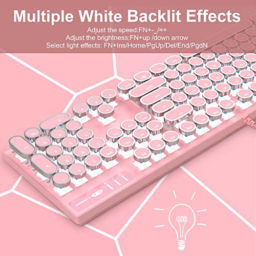 Pink Retro Typewriter Mechanical Gaming Keyboard