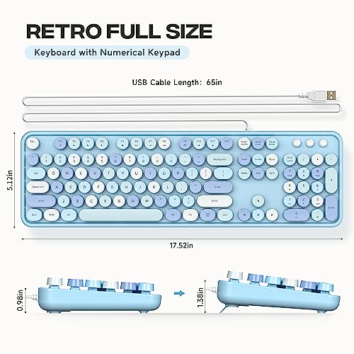 Dilter USB Typewriter Keyboard with Number Pad - Blue