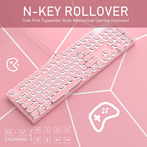 Pink Retro Typewriter Mechanical Gaming Keyboard