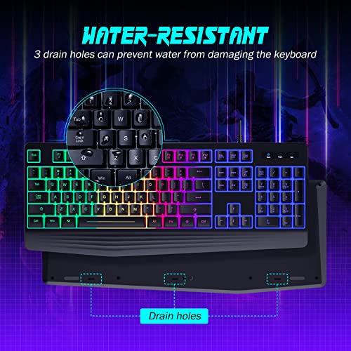 Yesbeaut Rainbow LED Gaming Keyboard with Wrist Rest