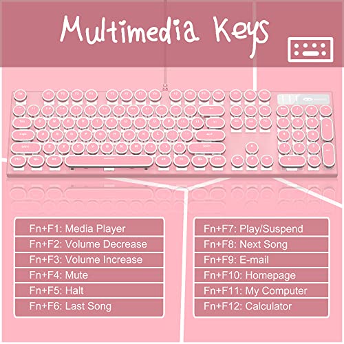 Pink Retro Typewriter Mechanical Gaming Keyboard