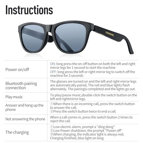 COSMOING Bluetooth Smart Glasses with UV Protection