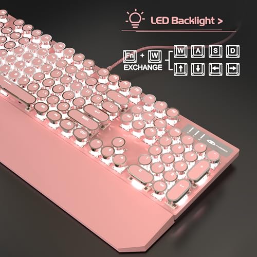 MageGee Retro Pink Mechanical Gaming Keyboard with LED