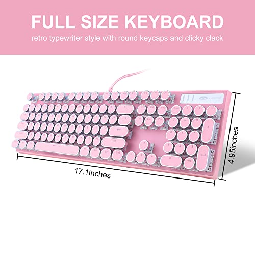 Pink Retro Typewriter Mechanical Gaming Keyboard