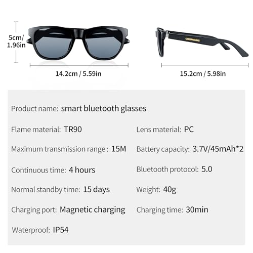 COSMOING Bluetooth Smart Glasses with UV Protection