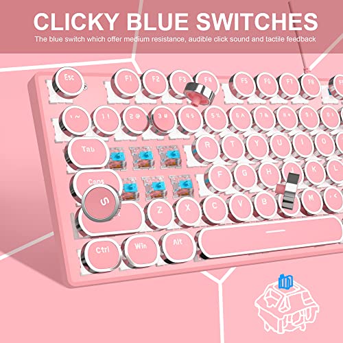 Pink Retro Typewriter Mechanical Gaming Keyboard