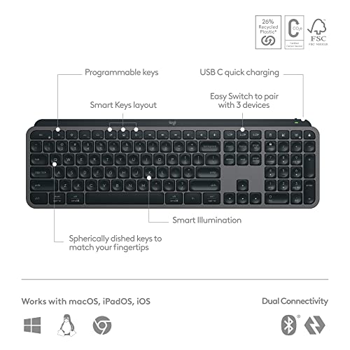 Logitech MX Keys S Wireless Backlit Keyboard - Graphite