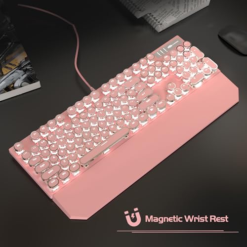 MageGee Retro Pink Mechanical Gaming Keyboard with LED