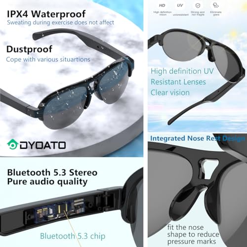 DYOATO Bluetooth Smart Glasses with Mic & Speakers