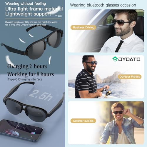 DYOATO Bluetooth Smart Glasses with Mic & Speakers