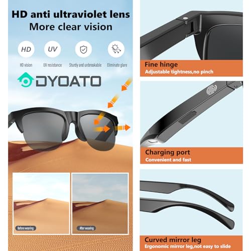 DYOATO Bluetooth Smart Glasses with Speakers & Mic