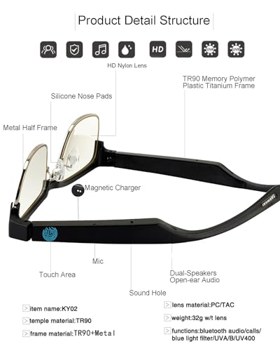 Bluetooth Smart Glasses with Mic and Speakers